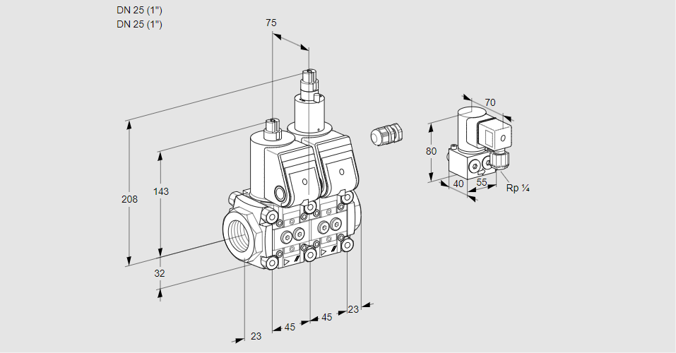 Клапан эл.магнитный сдвоенный VCS 1E25R/25R05NLWR/PPPP/PPZY