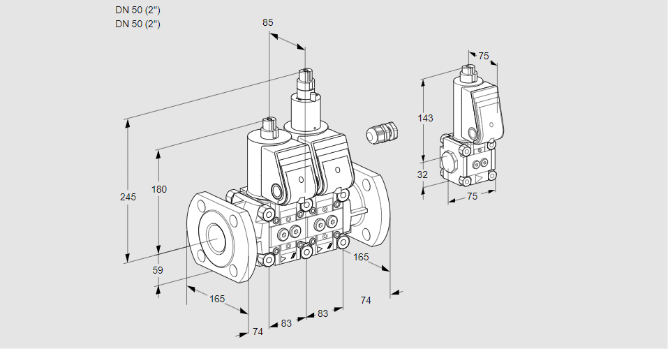 Клапан эл.магнитный сдвоенный VCS 3E50F/50F05NLWR3/PPPP/PPZS