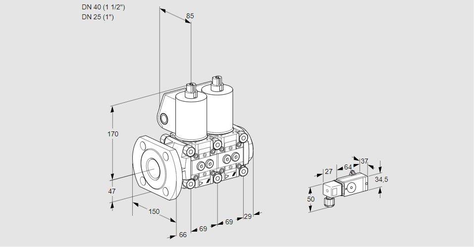 Клапан эл.магнитный сдвоенный VCS 2E40F/25R05NNWL/PPPP/PP-4