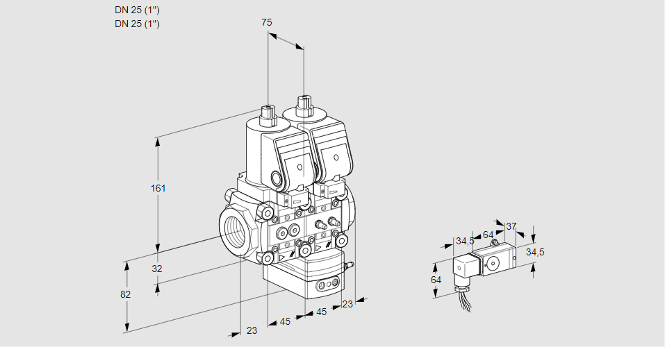 Регулятор давления с двумя эл.магнитными клапанами VCD 1T25N/25N05ND-25QSR/2-MM/PPPP