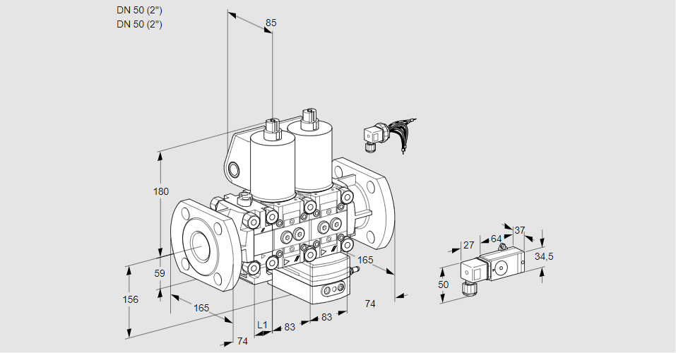 Регулятор соотношения газ/воздух с двумя эл.магнитными клапанами VCV 3E50F/50F05FNVKQL/PPPP/5-PP