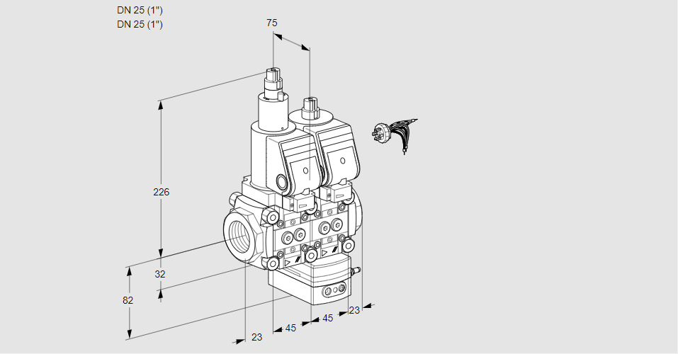 Регулятор соотношения газ/воздух с двумя эл.магнитными клапанами VCG 1E25R/25R05LGEWGR/PPPP/PPPP