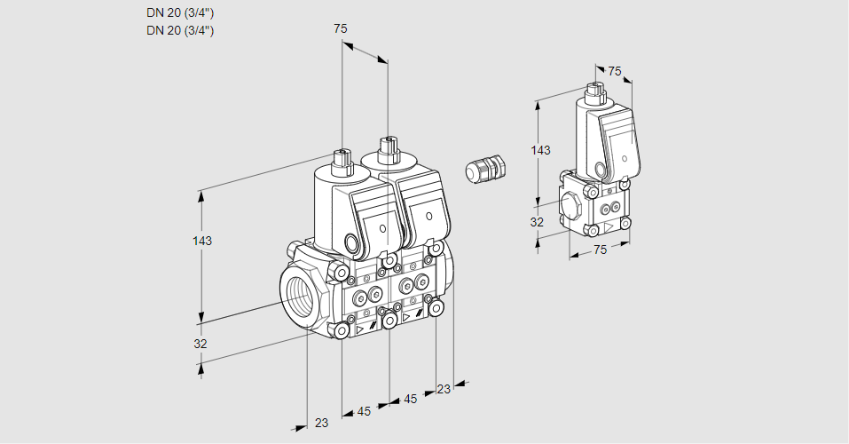 Клапан эл.магнитный сдвоенный VCS 1E20R/20R05NNWR/PPPP/PPBS