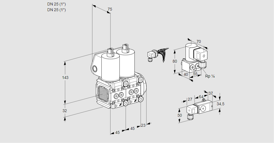 Клапан эл.магнитный сдвоенный VCS 1E25R/25R05FNNWL/PPZY/4--2