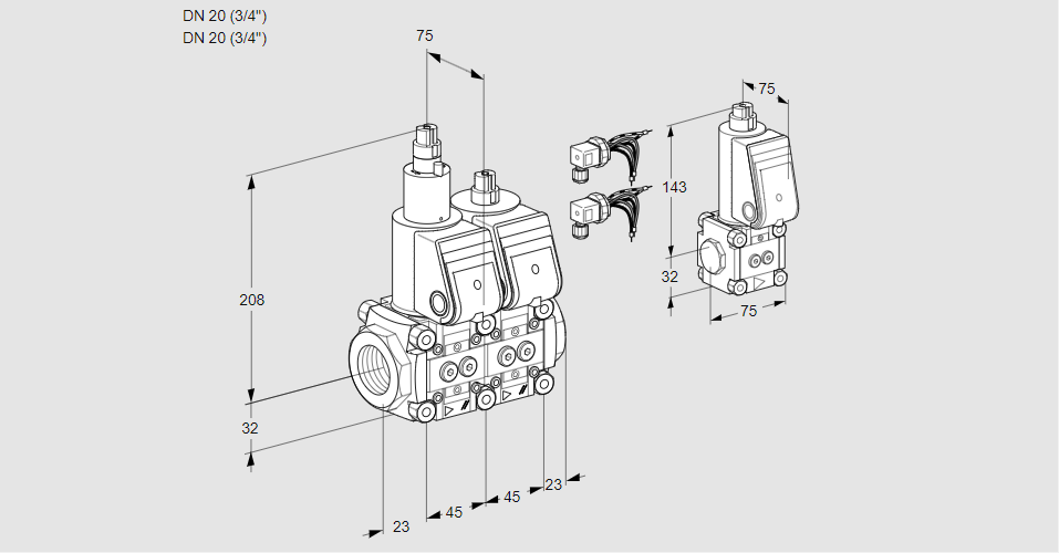 Клапан эл.магнитный сдвоенный VCS 1E20R/20R05LNWR6/PPPP/PPZS