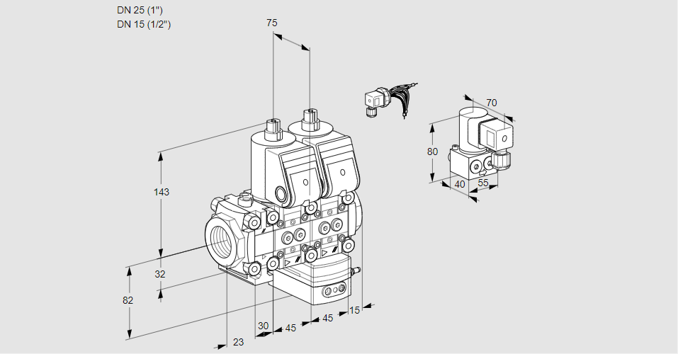 Регулятор соотношения газ/воздух с двумя эл.магнитными клапанами VCG 1E25R/15R05FNGEWR3/PPPP/PPBY