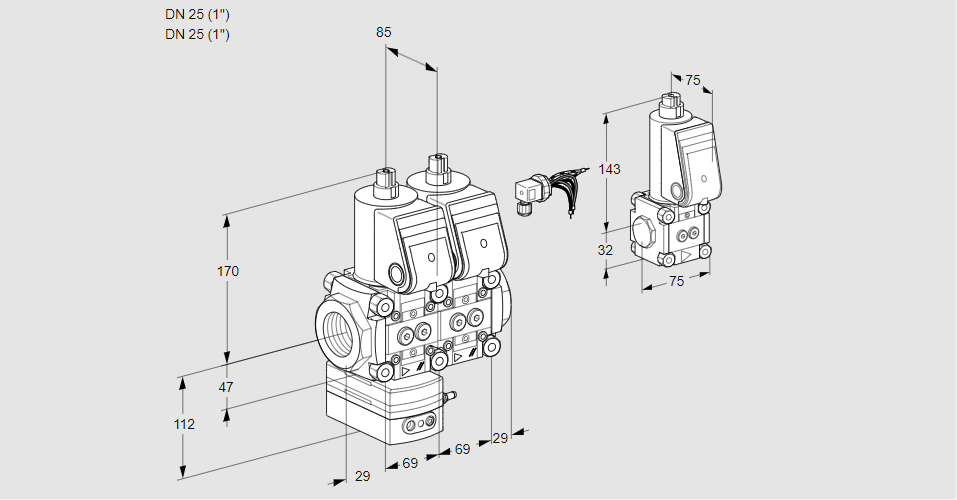 Регулятор давления с двумя эл.магнитными клапанами VCD 2E25R/25R05D-25NWR/PPPP/PPBS