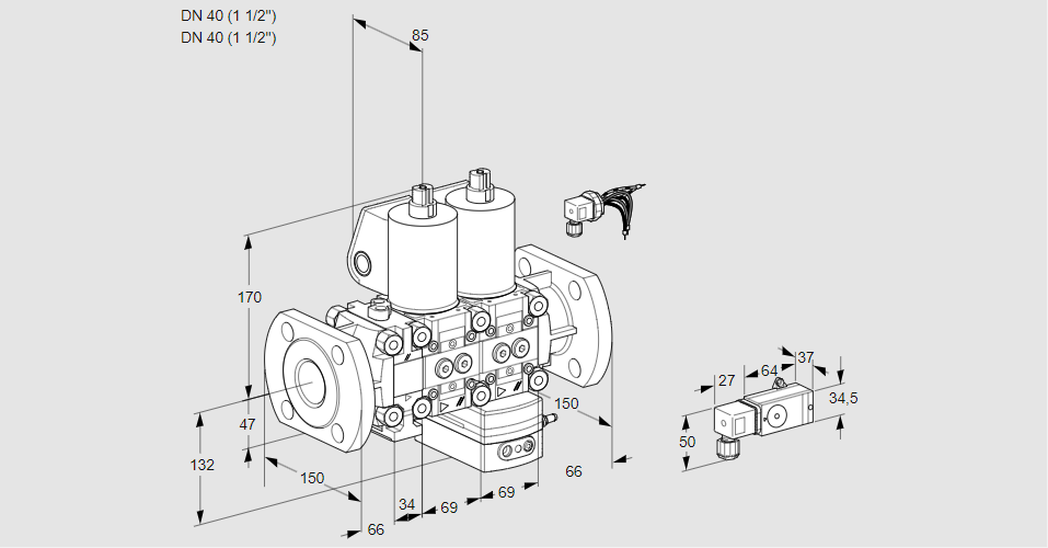 Регулятор соотношения газ/воздух с двумя эл.магнитными клапанами VCV 2E40F/40F05FNVKWL/PPPP/3-PP
