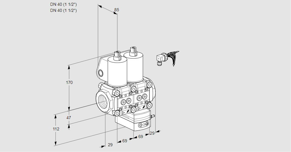 Регулятор соотношения газ/воздух с двумя эл.магнитными клапанами VCG 2E40R/40R05NGEWL/PPPP/MMMM