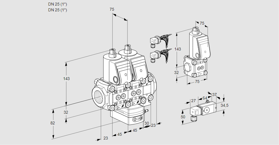 Регулятор соотношения газ/воздух с двумя эл.магнитными клапанами VCG 1E25R/25R05NGKO20WR6/-3PP/PPZS