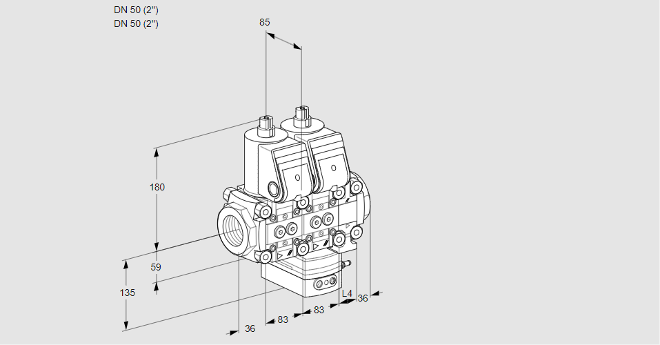 Регулятор соотношения газ/воздух с двумя эл.магнитными клапанами VCG 3T50N/50N05NGNVQR/PPPP/PPPP