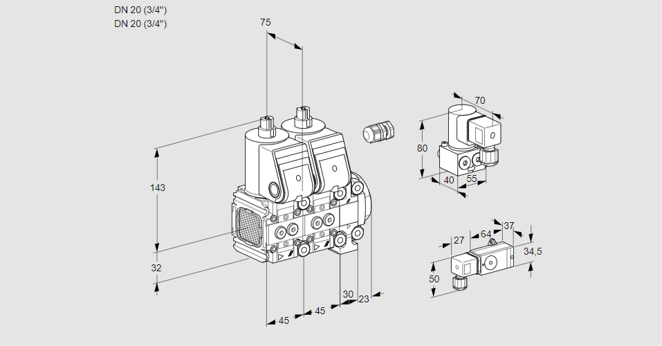 Клапан эл.магнитный сдвоенный VCS 1E20R/20R05FNNVWR/PP2-/PPBY