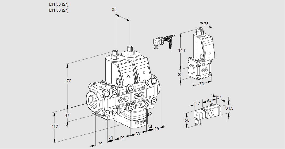 Регулятор соотношения газ/воздух с двумя эл.магнитными клапанами VCG 2E50R/50R05FNGEVWR/-3PP/PPZS