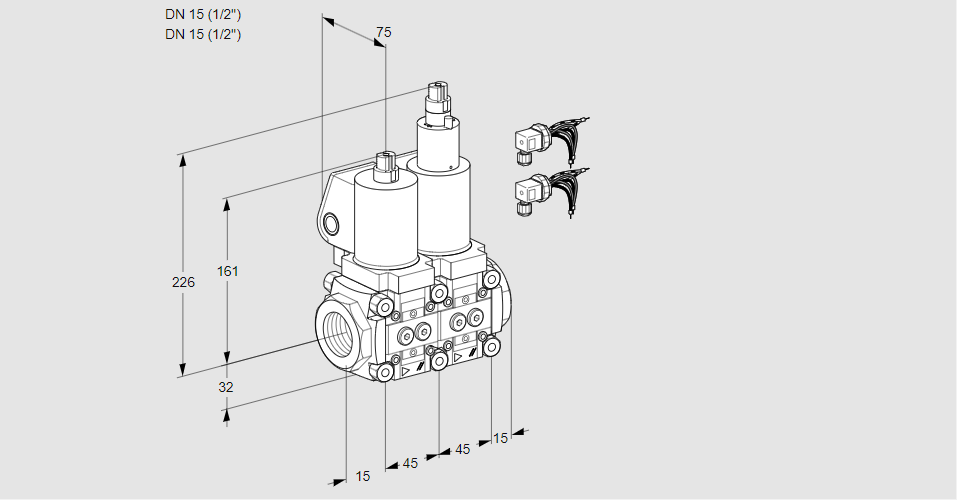 Клапан эл.магнитный сдвоенный VCS 1E15R/15R05NLWGL8/PPPP/PPPP