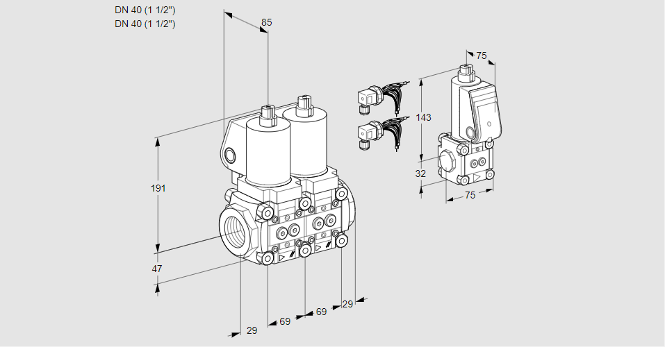 Клапан эл.магнитный сдвоенный VCS 2E40R/40R05NNWSL8/PPBS/PPPP