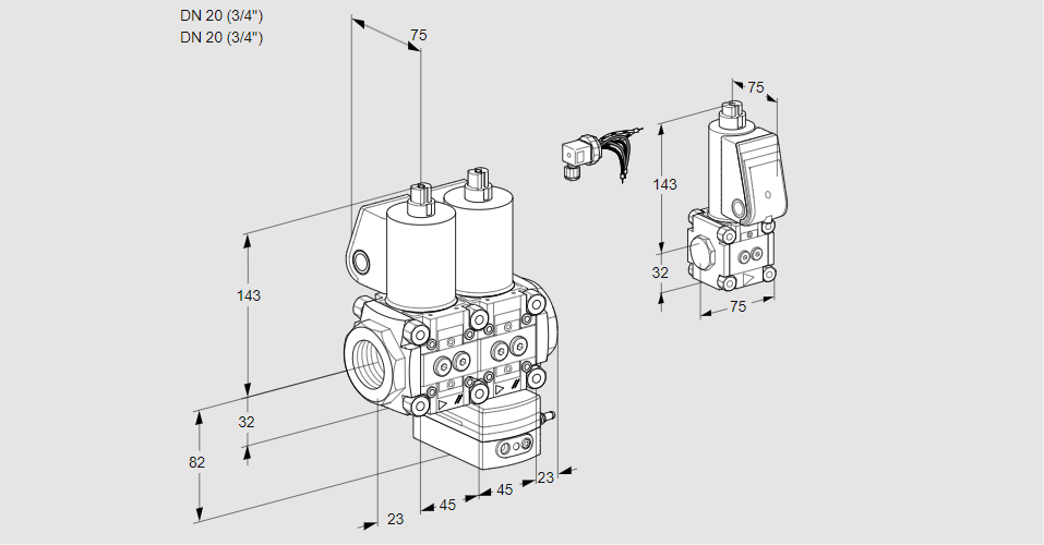 Регулятор давления с двумя эл.магнитными клапанами VCD 1E20R/20R05ND-25WL/PPZS/PPPP