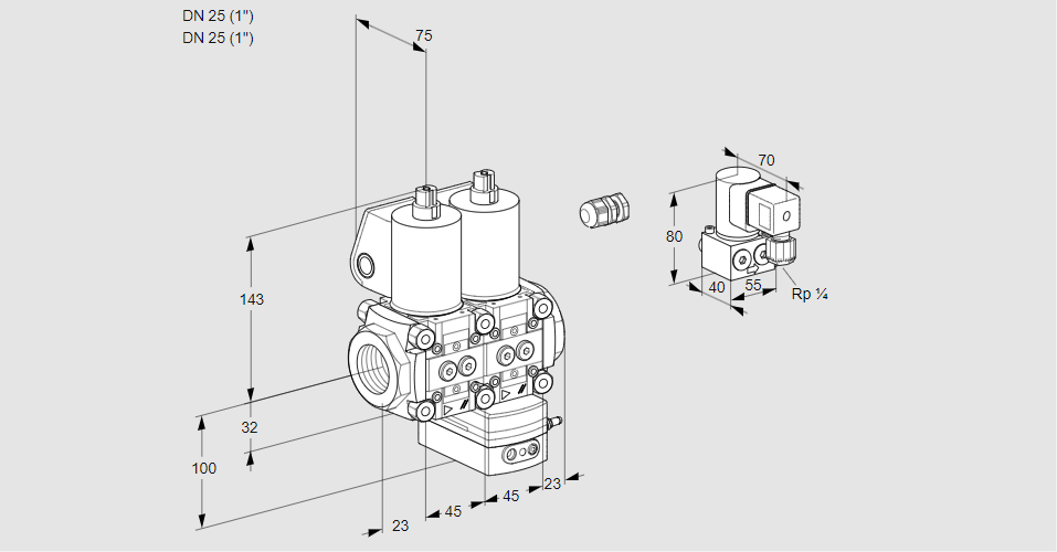 Регулятор соотношения газ/воздух с двумя эл.магнитными клапанами VCV 1E25R/25R05NVKWL/ZYPP/PPPP