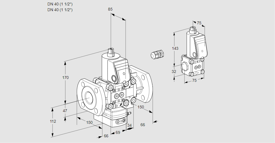 Регулятор соотношения газ/воздух 1:1  с эл.магнитным клапаном VAG 2E40F/40F05GEVWR/PP/ZS