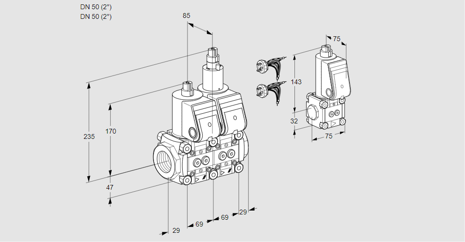 Клапан эл.магнитный сдвоенный VCS 2E50R/50R05NLWR5/PPPP/PPBS