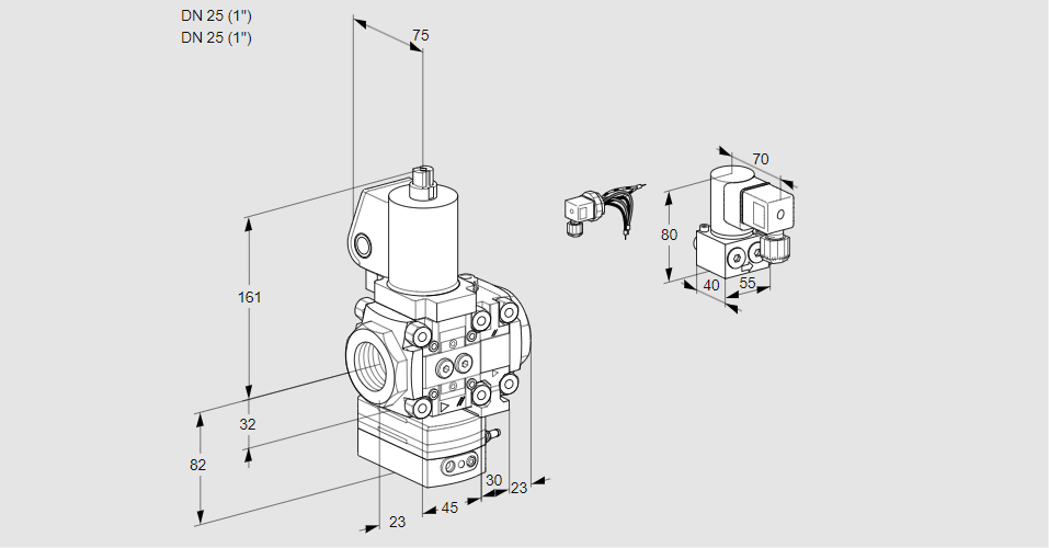 Регулятор соотношения газ/воздух 1:1  с эл.магнитным клапаном VAG 1E25R/25R05GEVWSL/BY/PP
