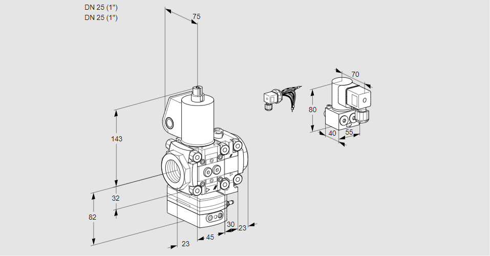 Регулятор соотношения газ/воздух 1:1  с эл.магнитным клапаном VAG 1E25R/25R05GEVWL/BY/PP