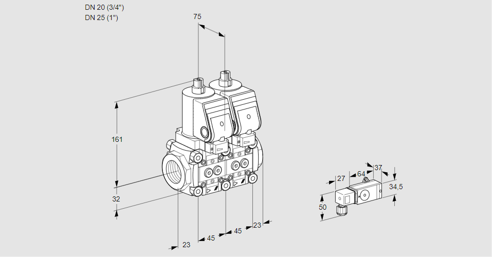 Клапан эл.магнитный сдвоенный VCS 1E20R/25R05NNWGR/3-PP/PP2-