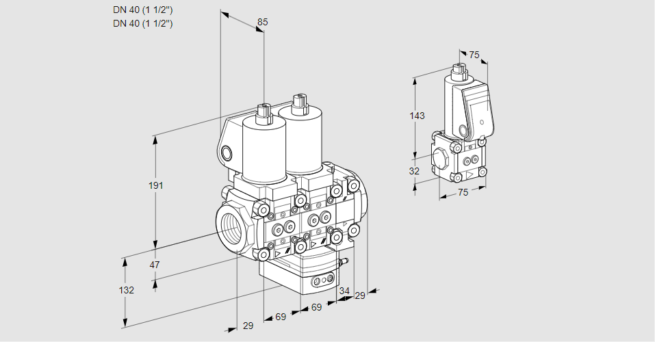 Регулятор расхода с двумя эл.магнитными клапанами VCH 2T40N/40N05NHAVQGL/PPBS/PPPP
