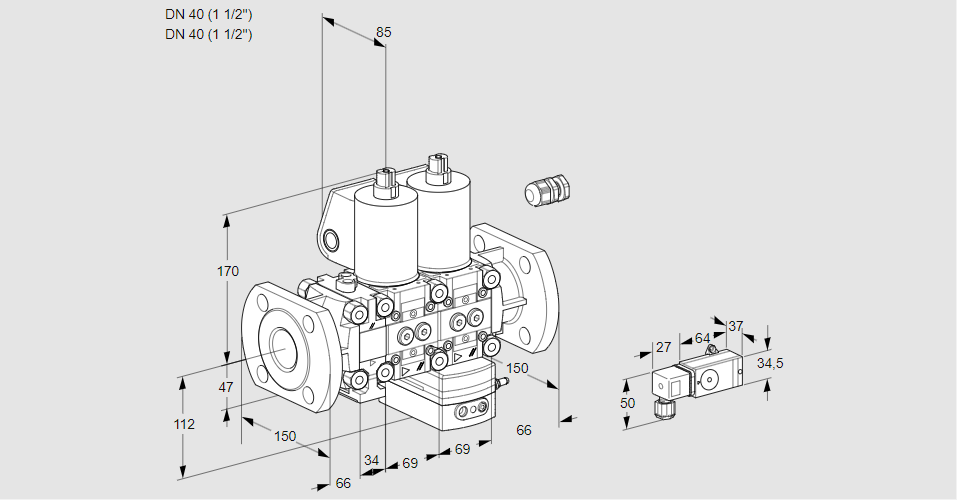 Регулятор соотношения газ/воздух с двумя эл.магнитными клапанами VCG 2E40F/40F05FNGEKL/3-PP/PPPP