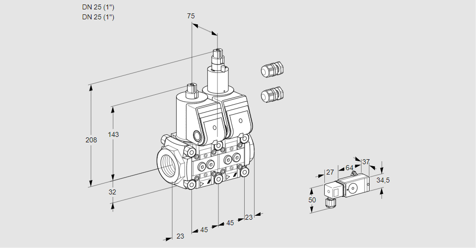 Клапан эл.магнитный сдвоенный VCS 1E25R/25R05NLWR3/3--4/PPPP