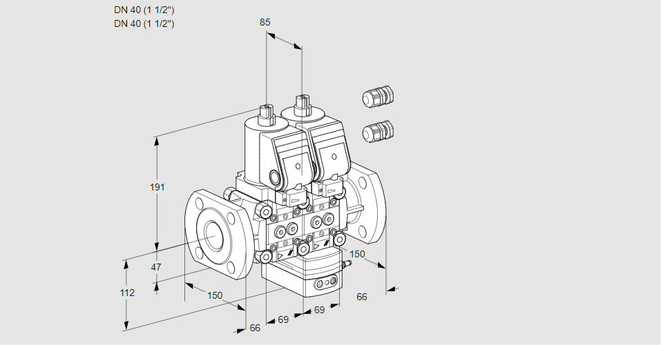 Регулятор соотношения газ/воздух с двумя эл.магнитными клапанами VCG 2E40F/40F05NGEWGR3/PPPP/PPPP