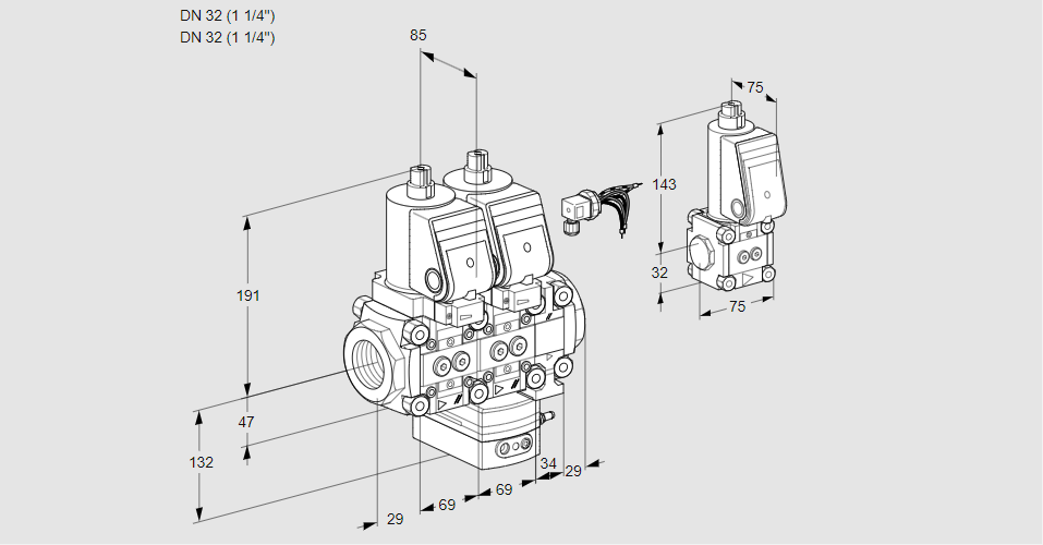 Регулятор расхода с двумя эл.магнитными клапанами VCH 2E32R/32R05NHEVWGR/PPPP/PPBS