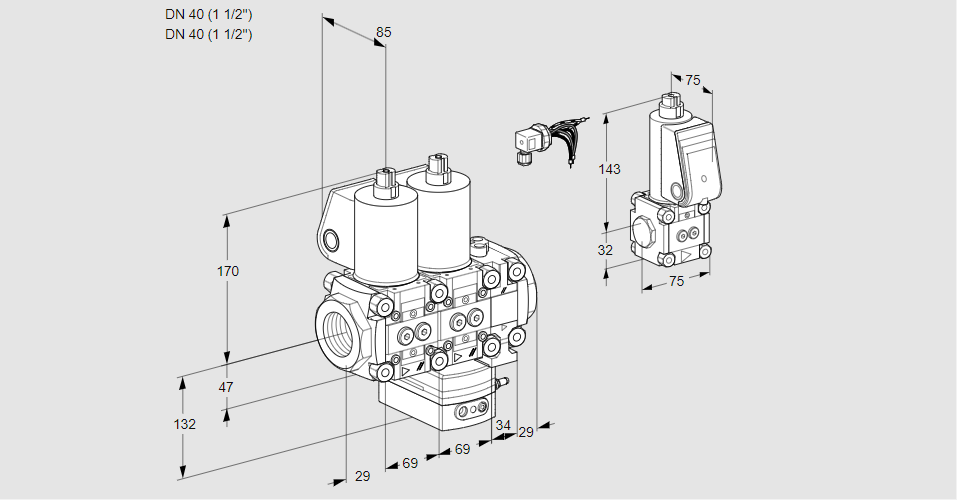 Регулятор расхода с двумя эл.магнитными клапанами VCH 2E40R/40R05NHEVWL/PPBS/PPPP