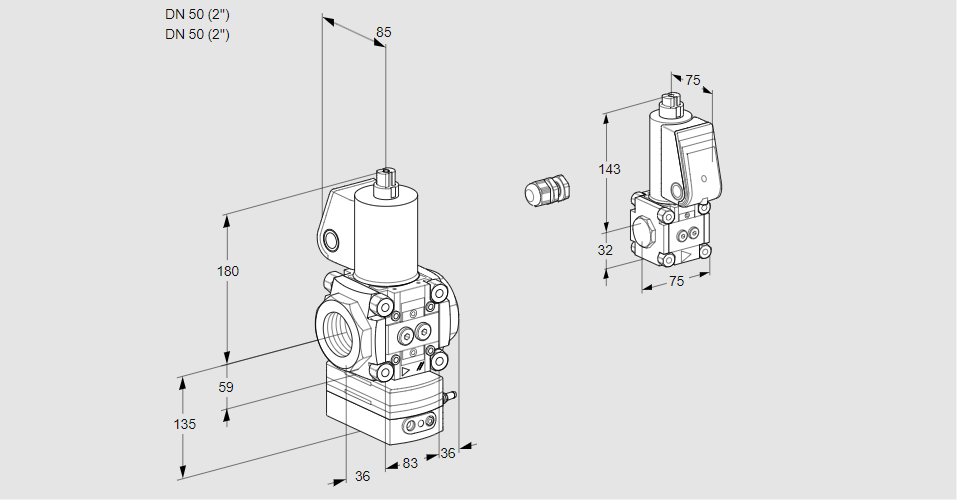 Регулятор соотношения газ/воздух 1:1  с эл.магнитным клапаном VAG 3E50R/50R05GEWL/ZS/PP