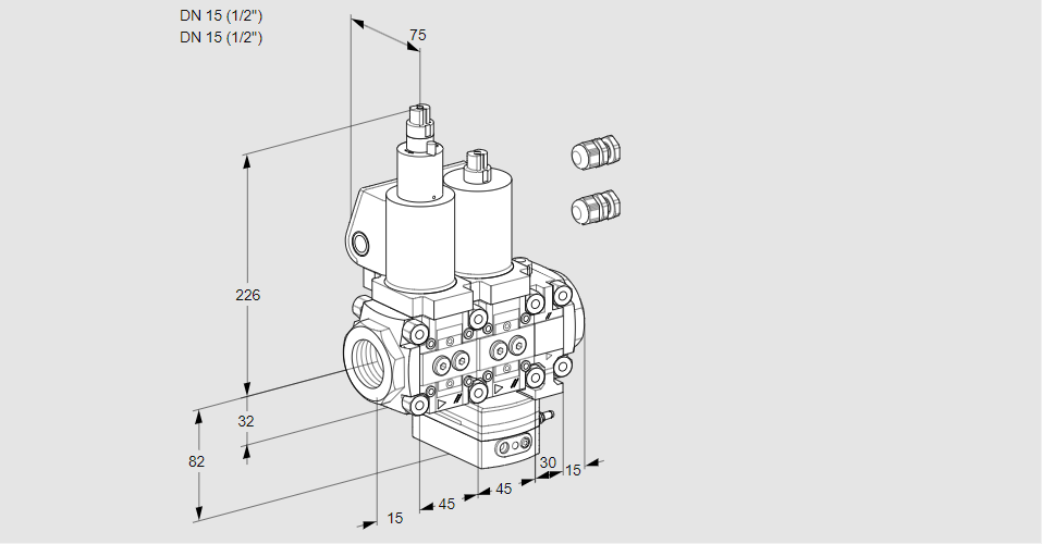Регулятор соотношения газ/воздух с двумя эл.магнитными клапанами VCG 1E15R/15R05LGEVWSL3/PPPP/PPPP