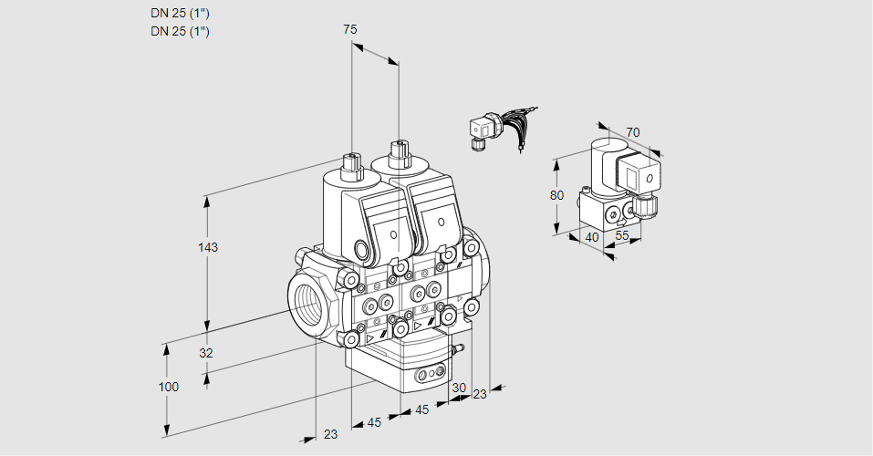 Регулятор расхода с двумя эл.магнитными клапанами VCH 1E25R/25R05NHEVWR/PPPP/PPBY