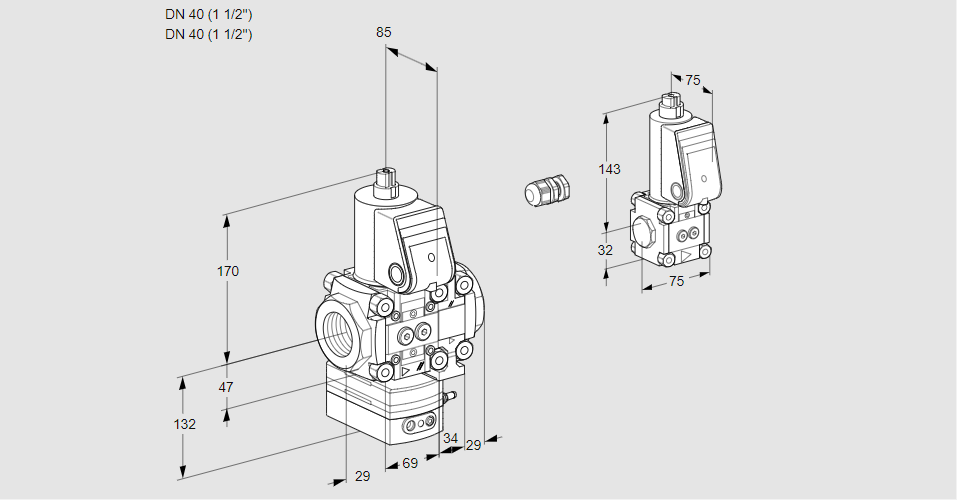 Регулятор расхода газа с эл.магнитным клапаном VAH 2E40R/40R05HEVWR/PP/ZS
