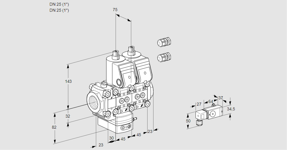 Регулятор давления с двумя эл.магнитными клапанами VCD 1E25R/25R05FD-100NWR3/-2PP/-3PP