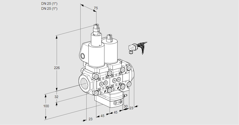Регулятор расхода с двумя эл.магнитными клапанами VCH 1E25R/25R05LHEVWGL3/PPPP/PPPP