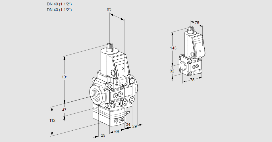 Регулятор соотношения газ/воздух 1:1  с эл.магнитным клапаном VAG 2T40N/40N05GAVQSR/PP/BS