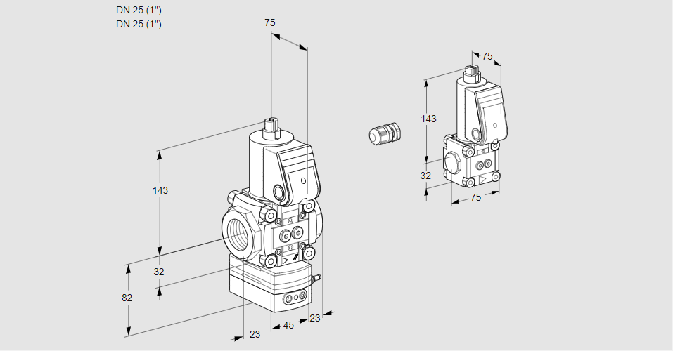Регулятор соотношения газ/воздух 1:1  с эл.магнитным клапаном VAG 1E25R/25R05GEWR/PP/ZS