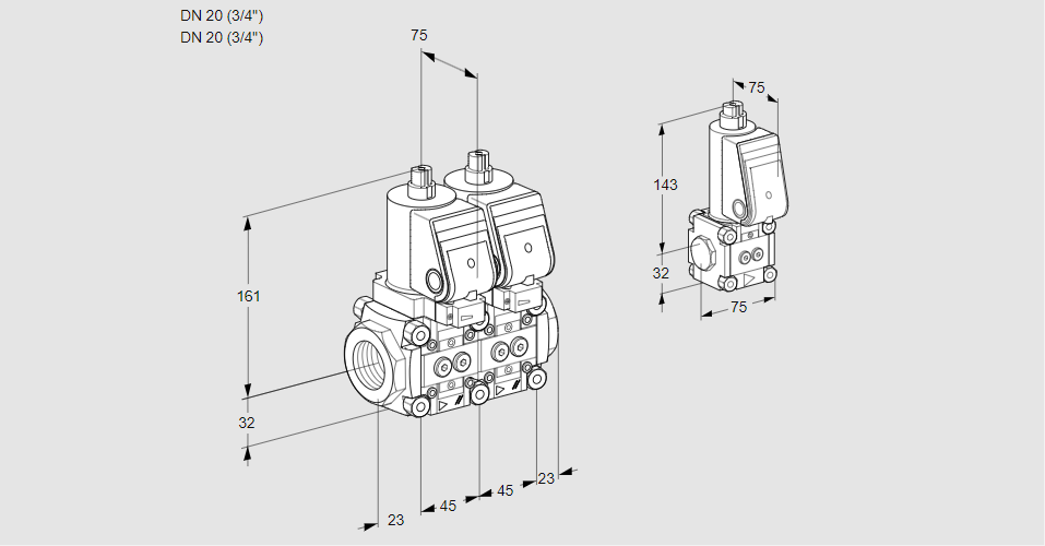Клапан эл.магнитный сдвоенный VCS 1E20R/20R05NNWGR/PPPP/PPZS