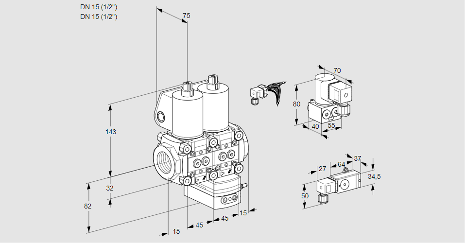 Регулятор соотношения газ/воздух с двумя эл.магнитными клапанами VCG 1E15R/15R05NGEWL/MMBY/MM-4