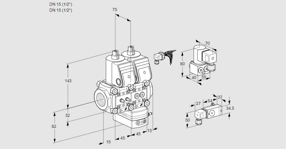 Регулятор соотношения газ/воздух с двумя эл.магнитными клапанами VCG 1E15R/15R05NGEWR/MM-4/2-BY