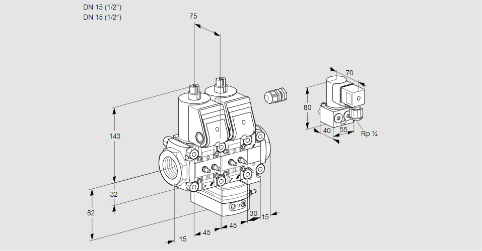 Регулятор соотношения газ/воздух с двумя эл.магнитными клапанами VCG 1E15R/15R05NGEVWR/MMMM/PPZY
