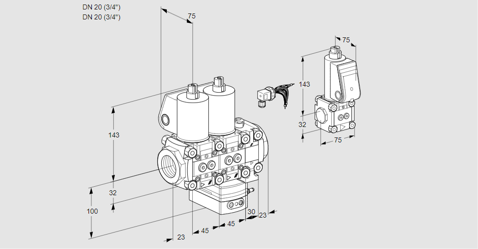 Регулятор расхода с двумя эл.магнитными клапанами VCH 1E20R/20R05NHEVKL/PPBS/PPPP