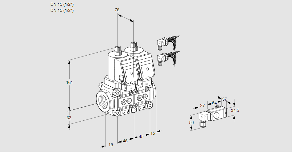 Клапан эл.магнитный сдвоенный VCS 1E15R/15R05NNWSR8/3--4/MMMM
