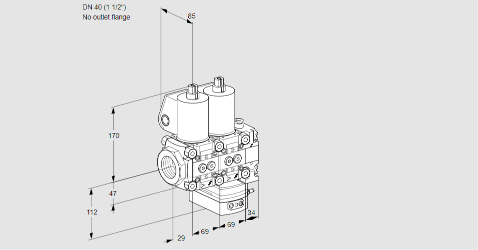 Регулятор соотношения газ/воздух с двумя эл.магнитными клапанами VCG 2E40R/--05NGEVWL/PPPP/PPPP