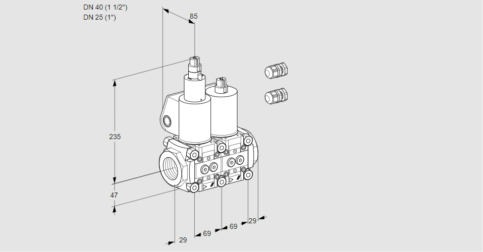 Клапан эл.магнитный сдвоенный VCS 2E40R/25R05LNWL3/PPPP/PPPP