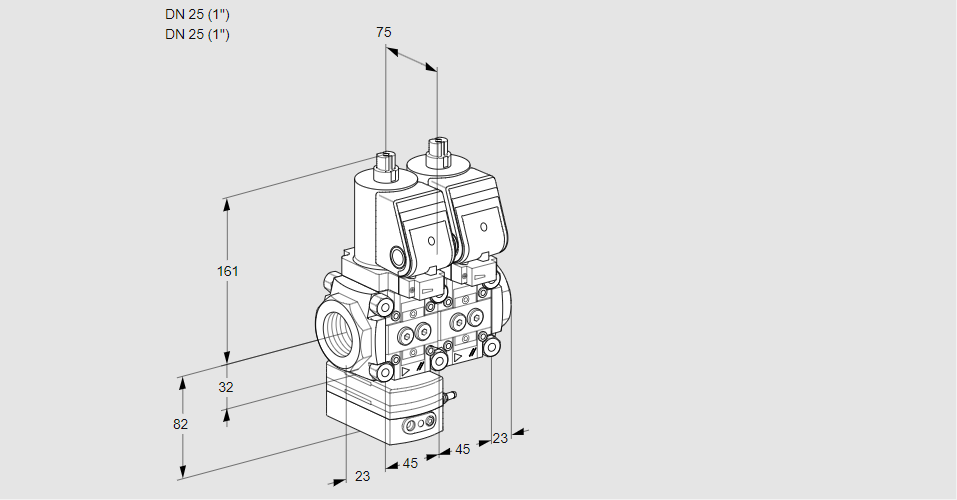 Регулятор соотношения газ/воздух с двумя эл.магнитными клапанами VCG 1T25N/25N05GANQSR/PPPP/MMMM