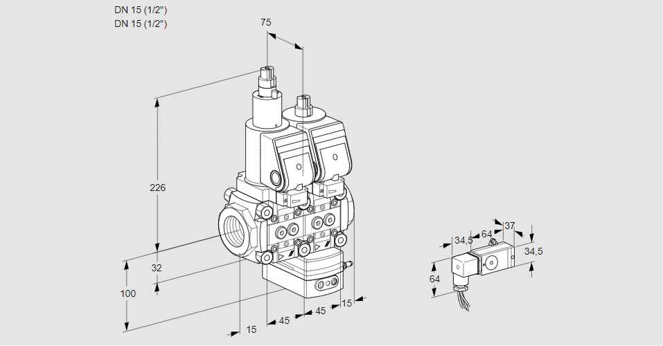 Регулятор расхода с двумя эл.магнитными клапанами VCH 1T15N/15N05LHAQSR/-3PP/PPPP